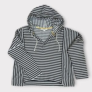 Jane and Delancey Striped Cropped Hoodie Pullover Women L Drawstring Navy White